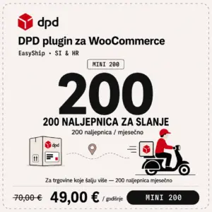 WooCommerce DPD plugin Mini 200 paket za ispis do 200 DPD naljepnica mjesečno