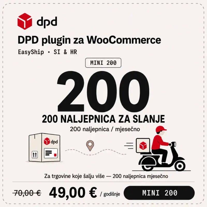 woocommerce-dpd-plugin-mini200-plan WooCommerce DPD plugin Mini 200 paket za ispis do 200 DPD naljepnica mjesečno