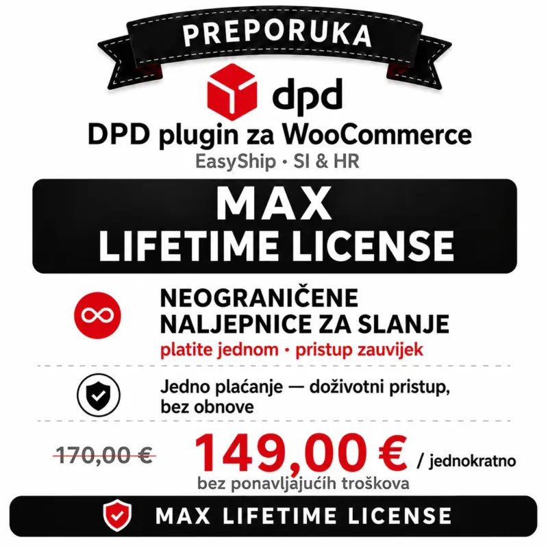 woocommerce-dpd-plugin-lifetime-license WooCommerce DPD plugin doživotna licenca s jednokratnim plaćanjem za DPD naljepnice
